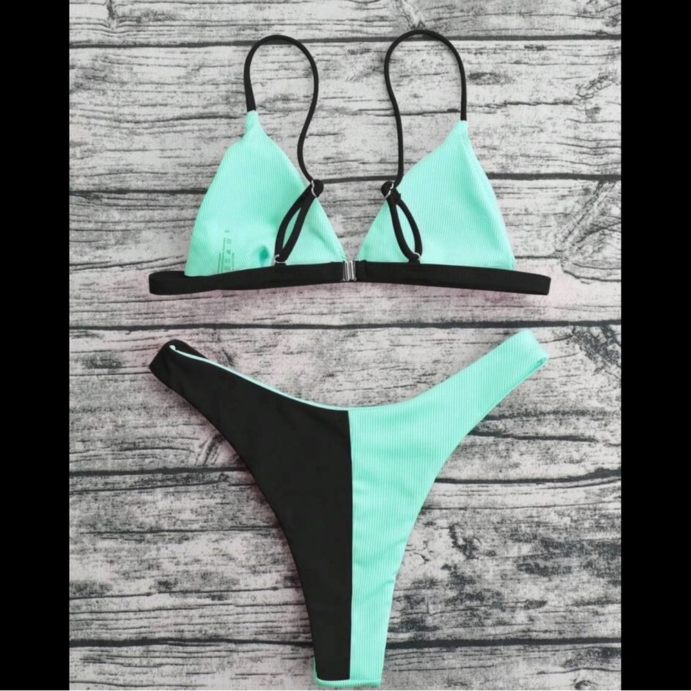 Aqua & Black, Color-Block, Bikini Set - Picture 4 of 6